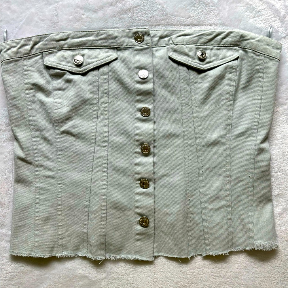 ZARA Top Strapless Silver Blue Denim Corset Style Tube Top—NWT—XXL - Picture 7 of 16